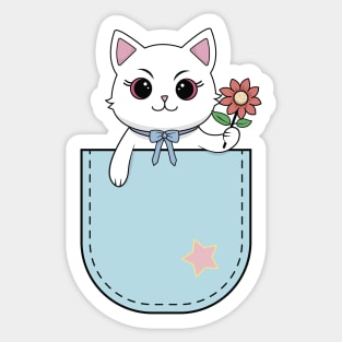 Pocket Cat With Flower Sticker